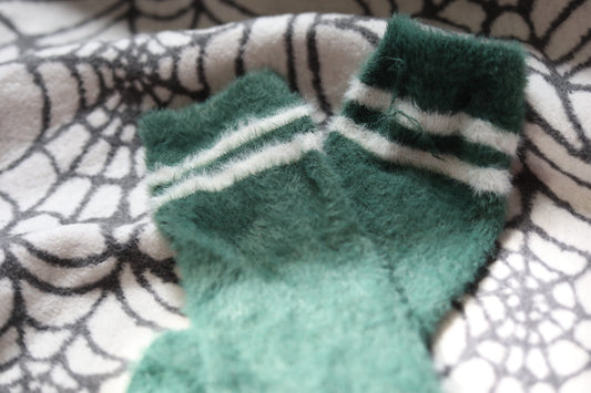 Fluffy Green Stripe ‘72’ Long Crew Socks
