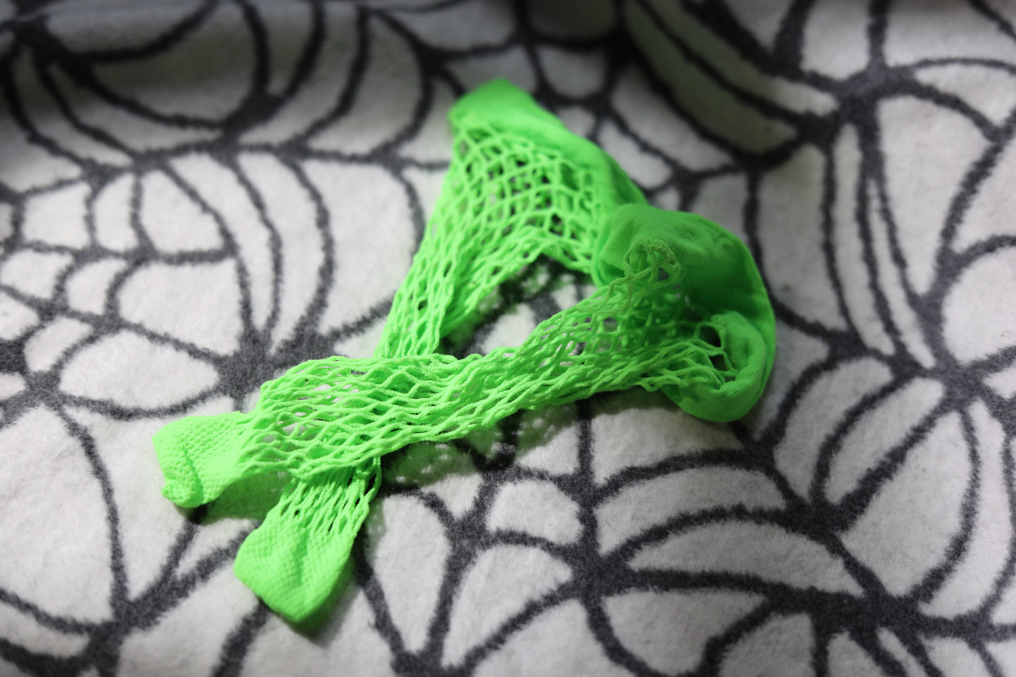 Neon Green ‘72’ Fishnet Quarter Socks