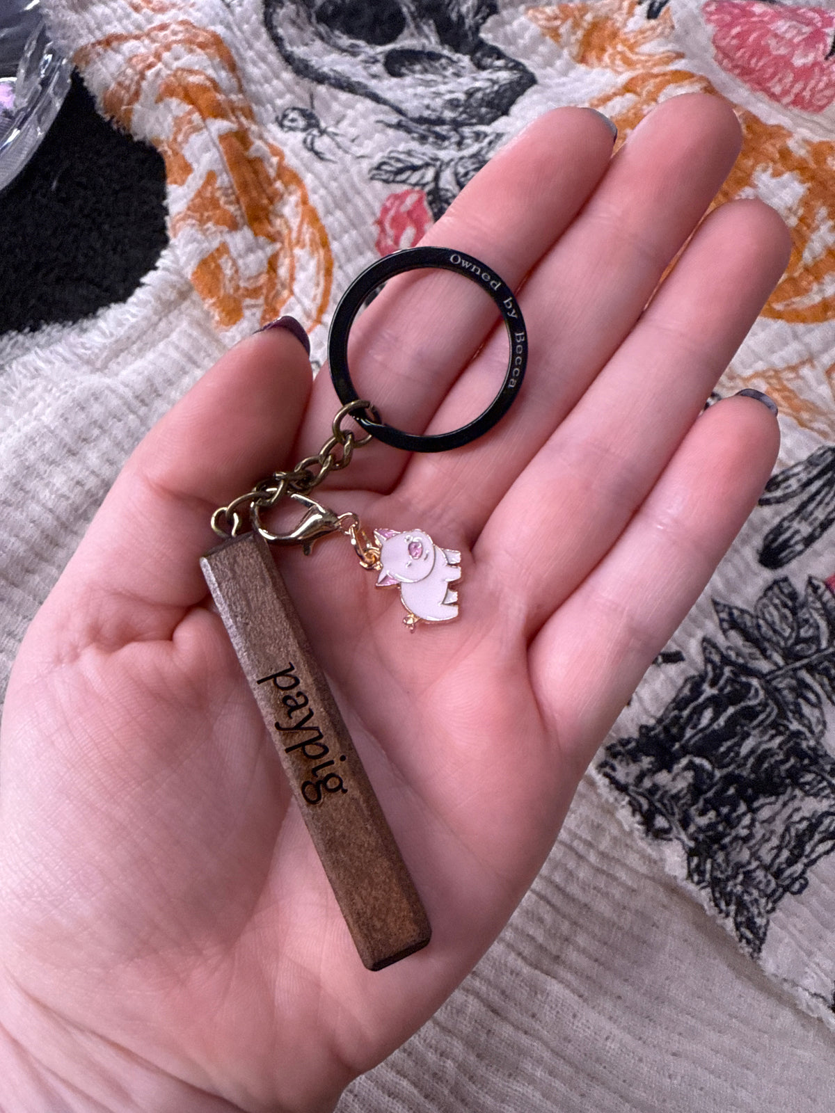Wooden Piggy Keyring