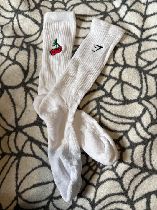 White Cherry Gym ‘72’ Long Crew Socks