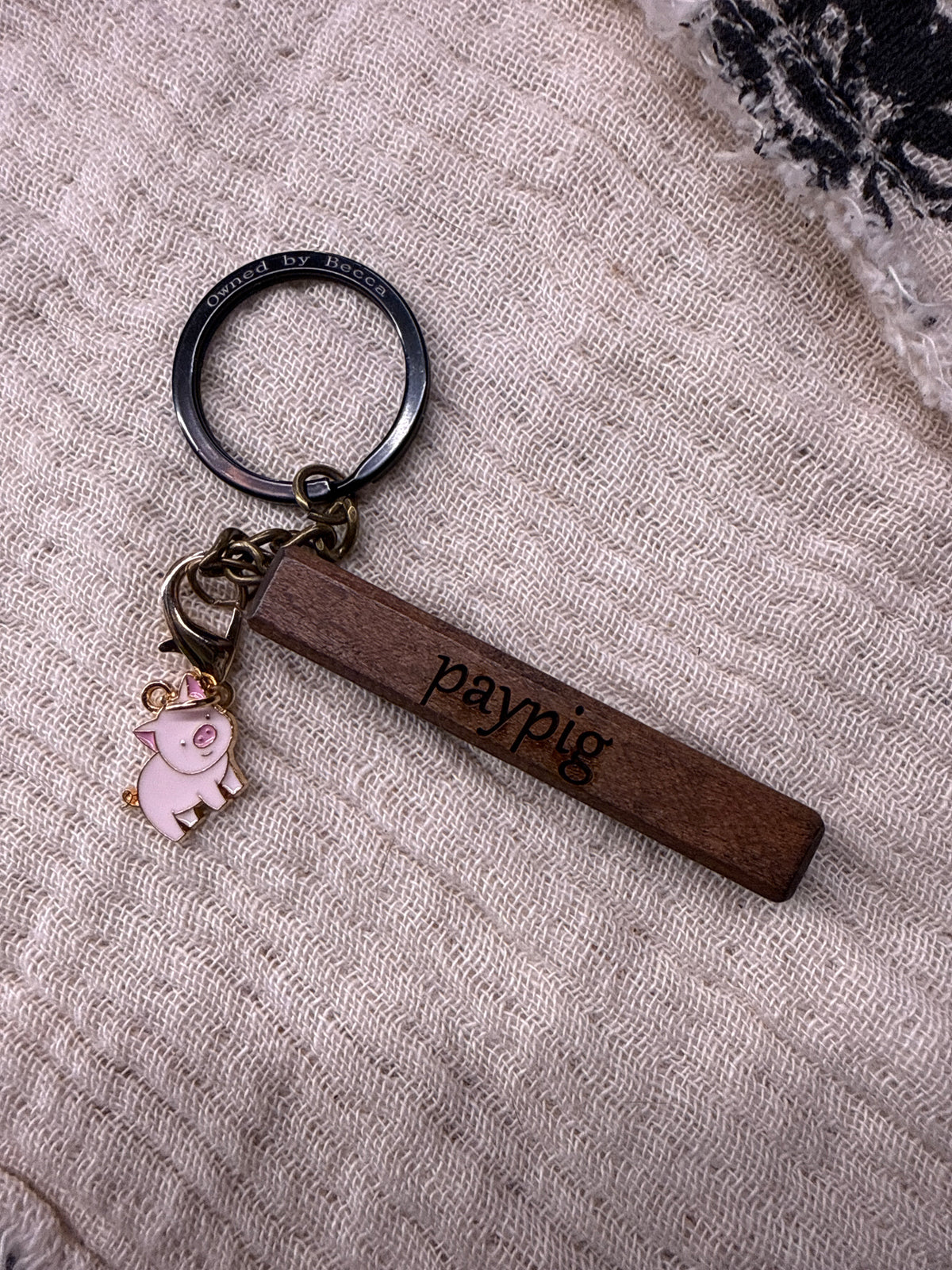 Wooden Piggy Keyring