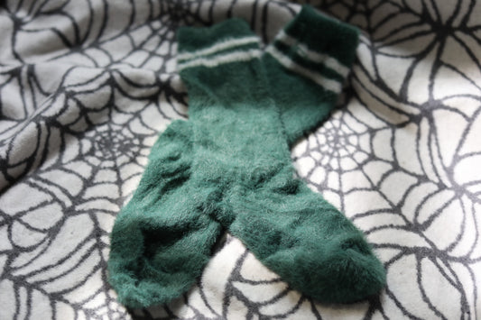 Fluffy Green Stripe ‘72’ Long Crew Socks